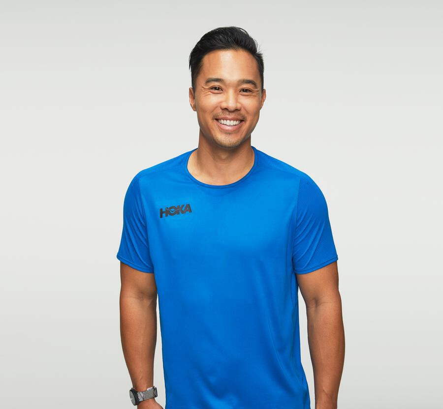 Hoka One One Top Herre - Performance Kort Sleeve - Blå - 290584XJL